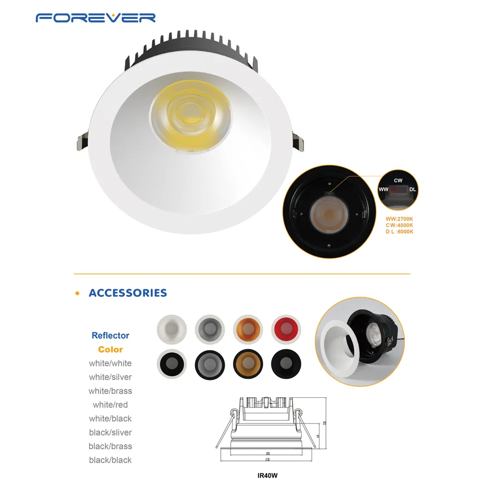 Unpainted Ceiling Deep Anti-Glare COB Spotlight, LED Downlight with Small Hill-Shaped Wall-Mounted Recessed Background Light for Home Use.