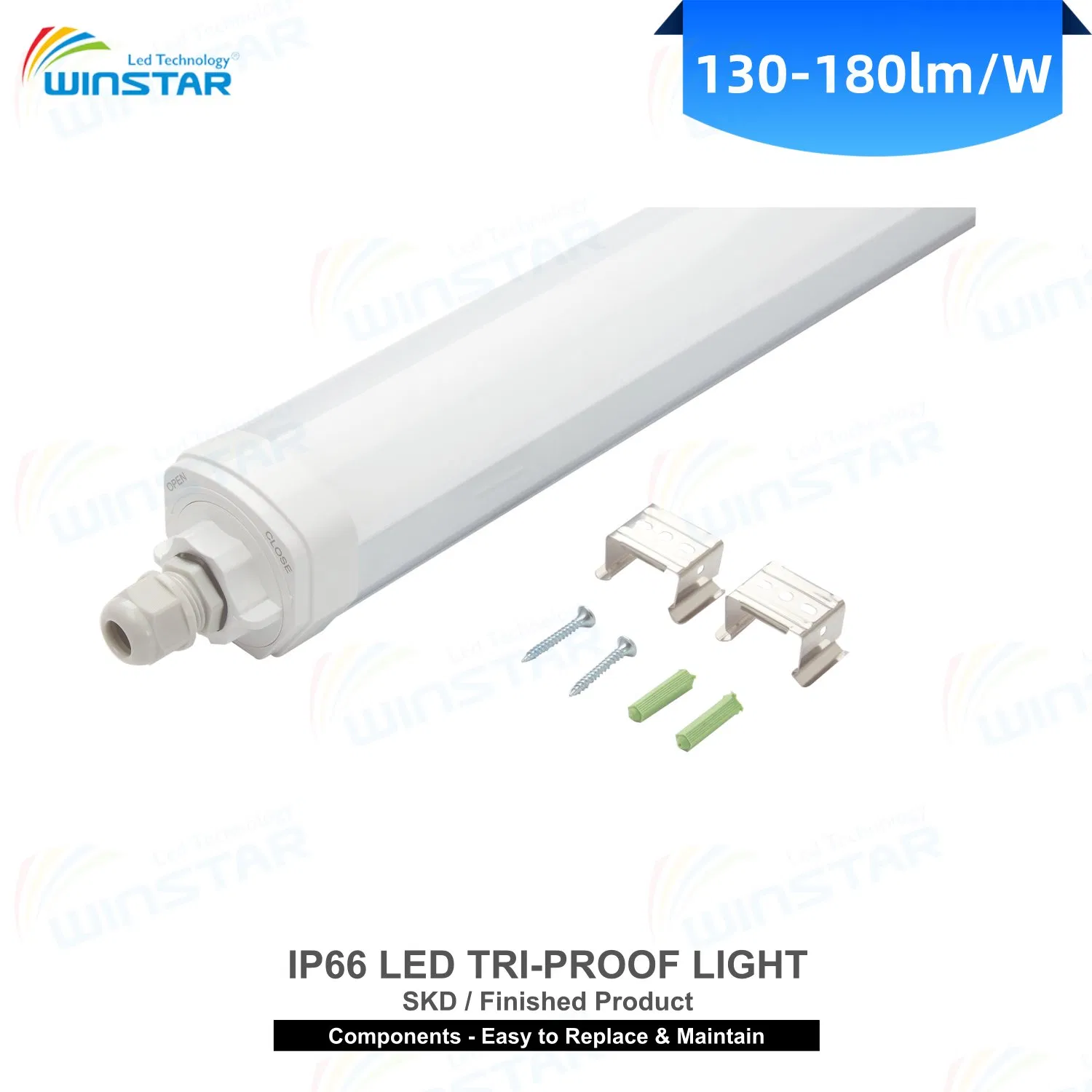 IP66 LED Tri-Proof Light Batten 60/120/150cm Custom Size LED Linear Light for OEM ODM Project Engineering Lighting CE RoHS 5-Year Warranty
