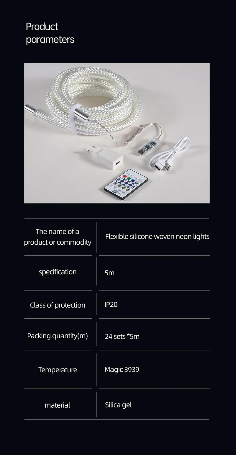 360° Luminous Tube RGB LED Ws2812 Silicone Woven Neon Strip Light Structural Design