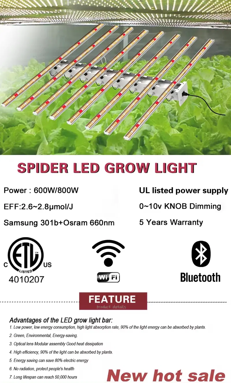 5 Years Warranty 100-277VAC 140lm/W 800W Full Spectrum LED Grow Light