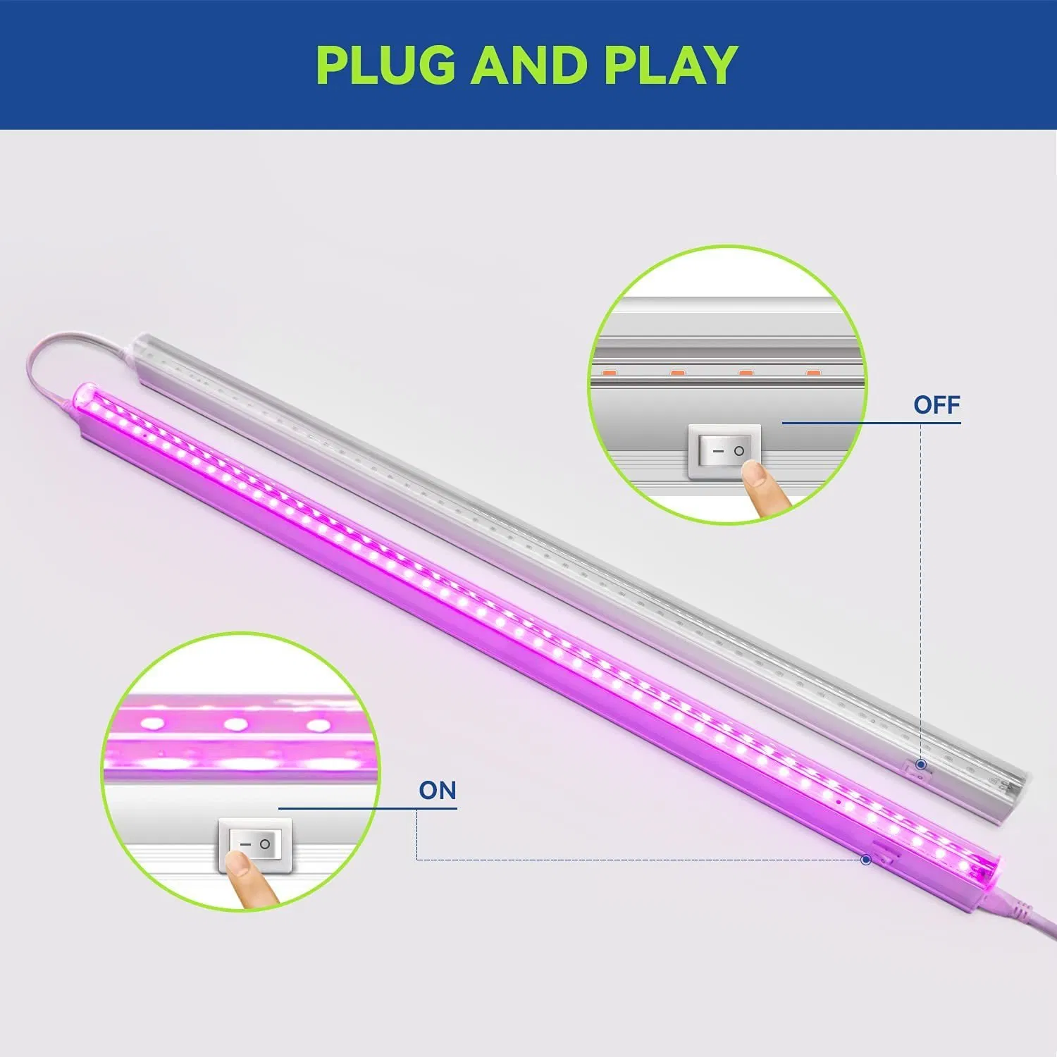 Full Spectrum T8 T5 Inoor Tube Linkable Garden Ceiling Light Purple Red Blue UV Ceiling Lamp PC on off Switch Plant LED Grow Light