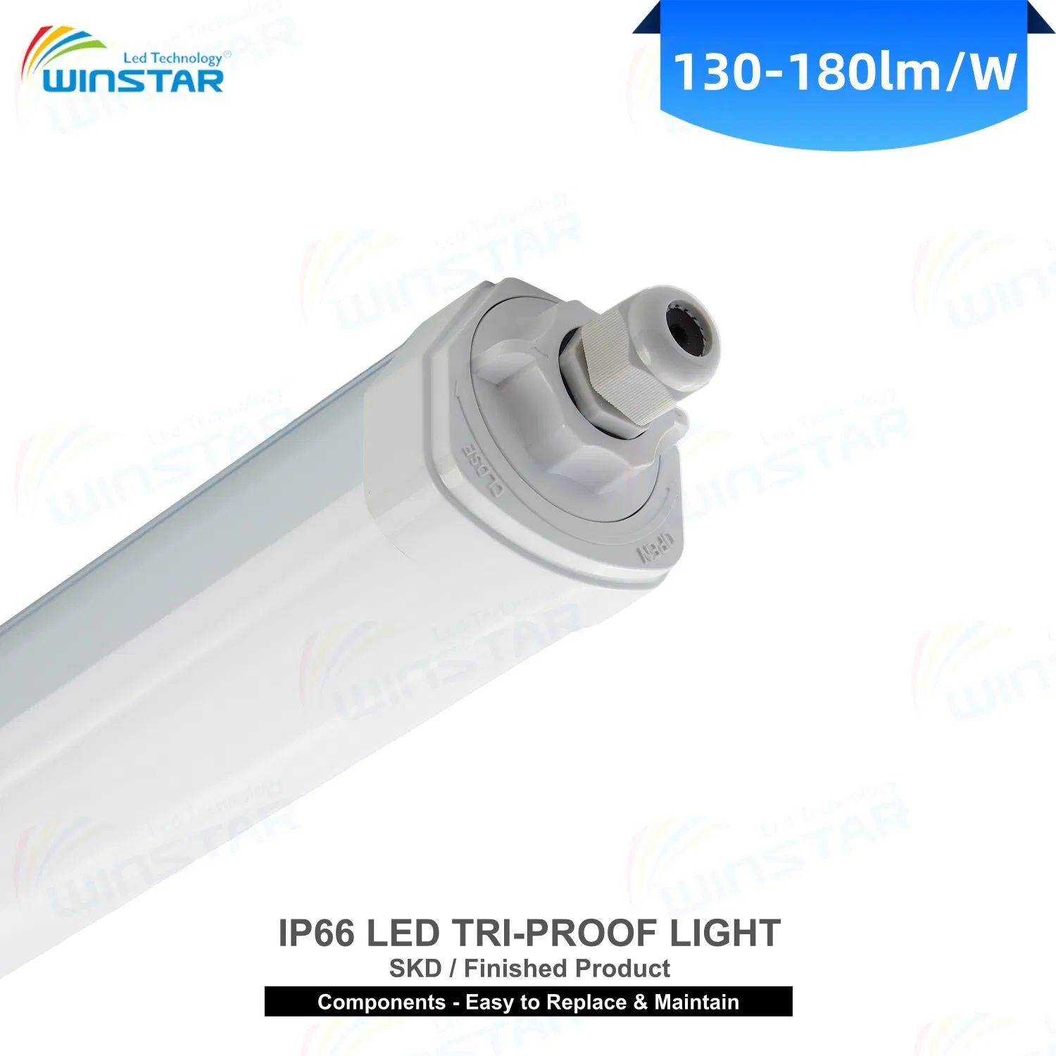 IP66 LED Tri-Proof Light Batten 60/120/150cm Custom Size LED Linear Light for OEM ODM Project Engineering Lighting CE RoHS 5-Year Warranty