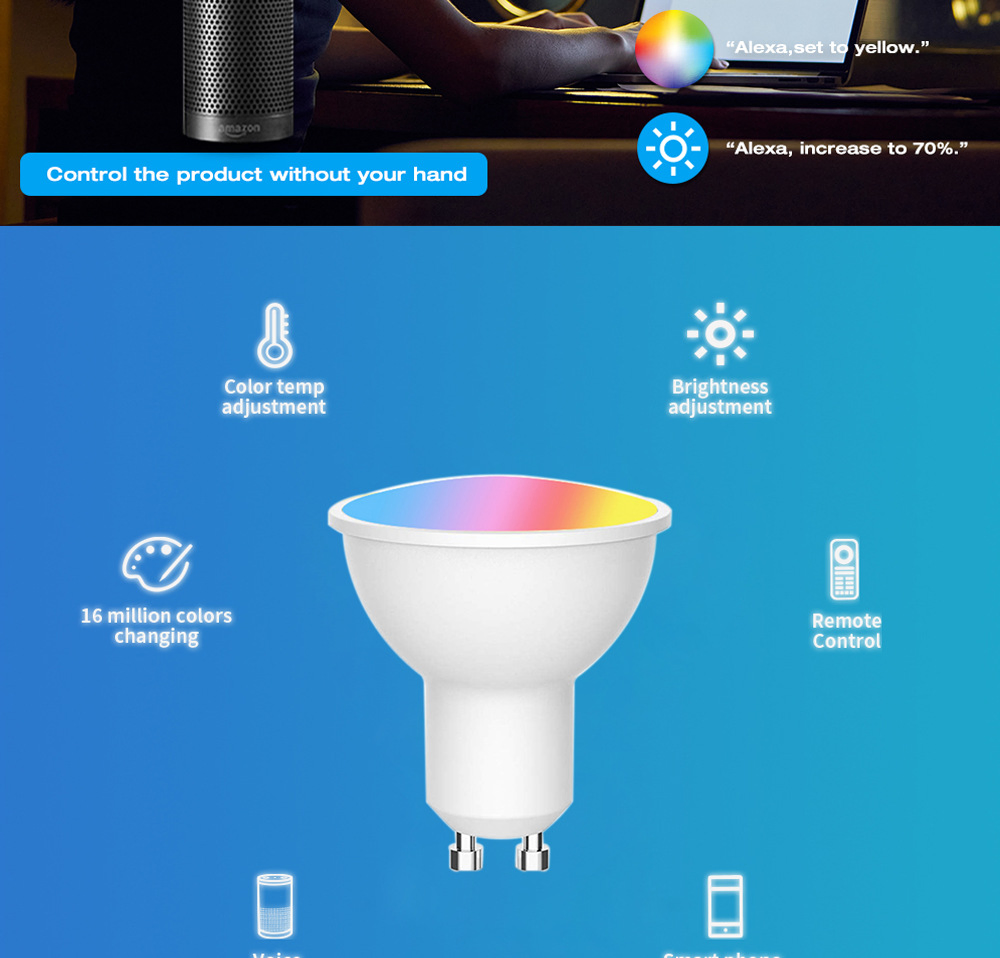 SLS Tuya Zigbee 3.0 RGB CCT Music Sync 5W Dimmable GU10 Smart LED Bulb