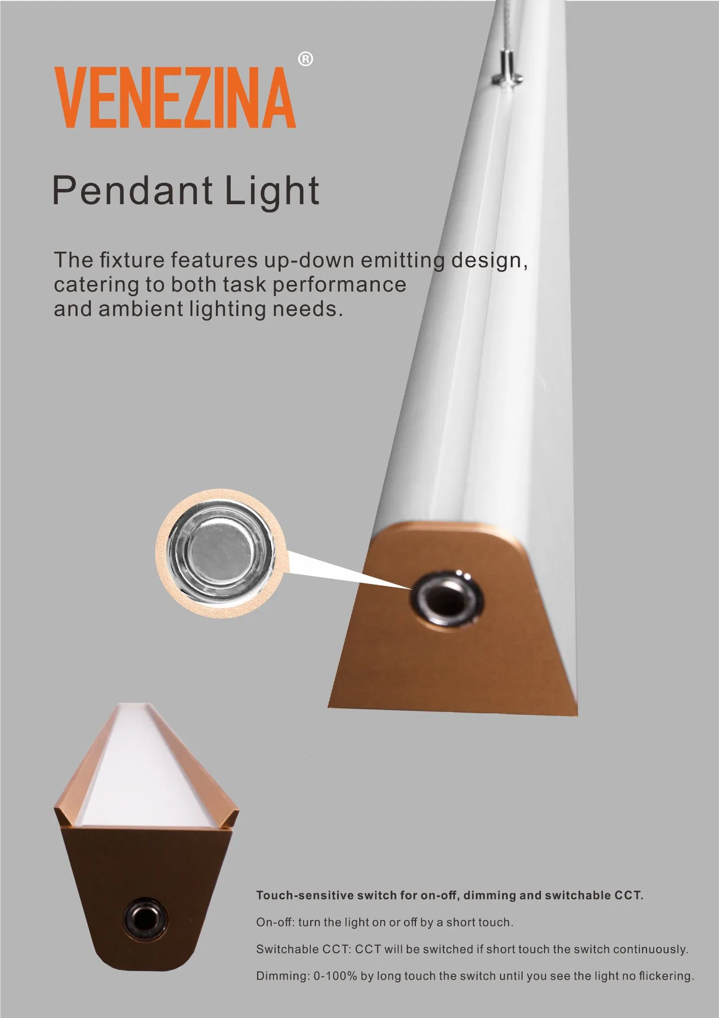 Modern 1.5 M 40W LED Linear Pendant Light with Baffle Strips