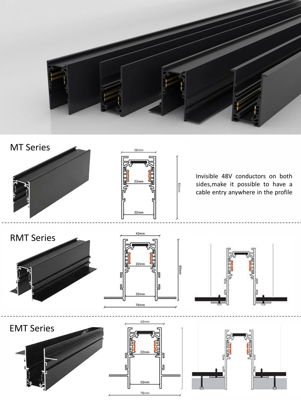 DC48V Magnetic Track Lights Magnet Linear Aluminum Ceiling Recessed Suspended Creative 0.5m 1m 2m 3m LED Magnetic Lights Tracking Rail Lighting Industrial