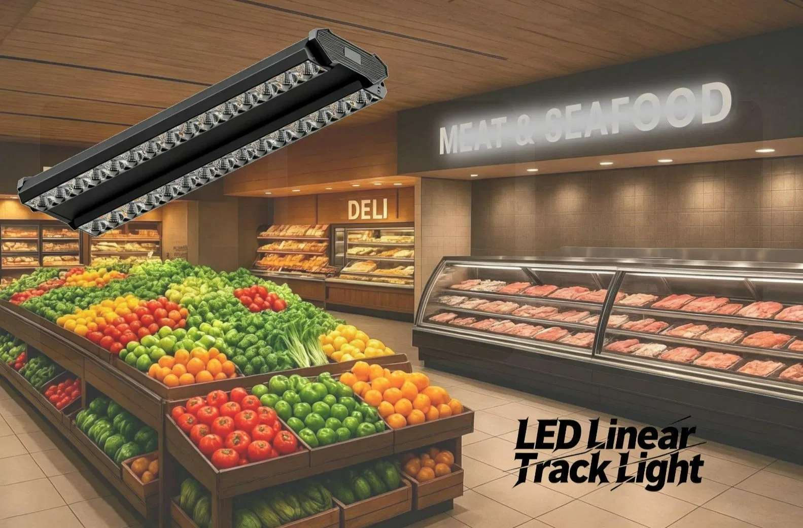 3-Wire Premium Aluminium Double Row Adjustable 100W+100W Linear LED Track Light for Supermarkets and Exhibitions Displaying