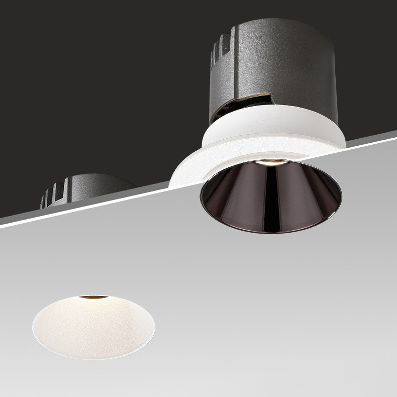 Unpainted Ceiling Deep Anti-Glare COB Spotlight, LED Downlight with Small Hill-Shaped Wall-Mounted Recessed Background Light for Home Use.