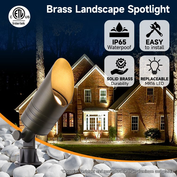 Anti-Glare Solid Brass Stake Garden Lights Outdoor Waterproof LED Landscaping up Spotlights
