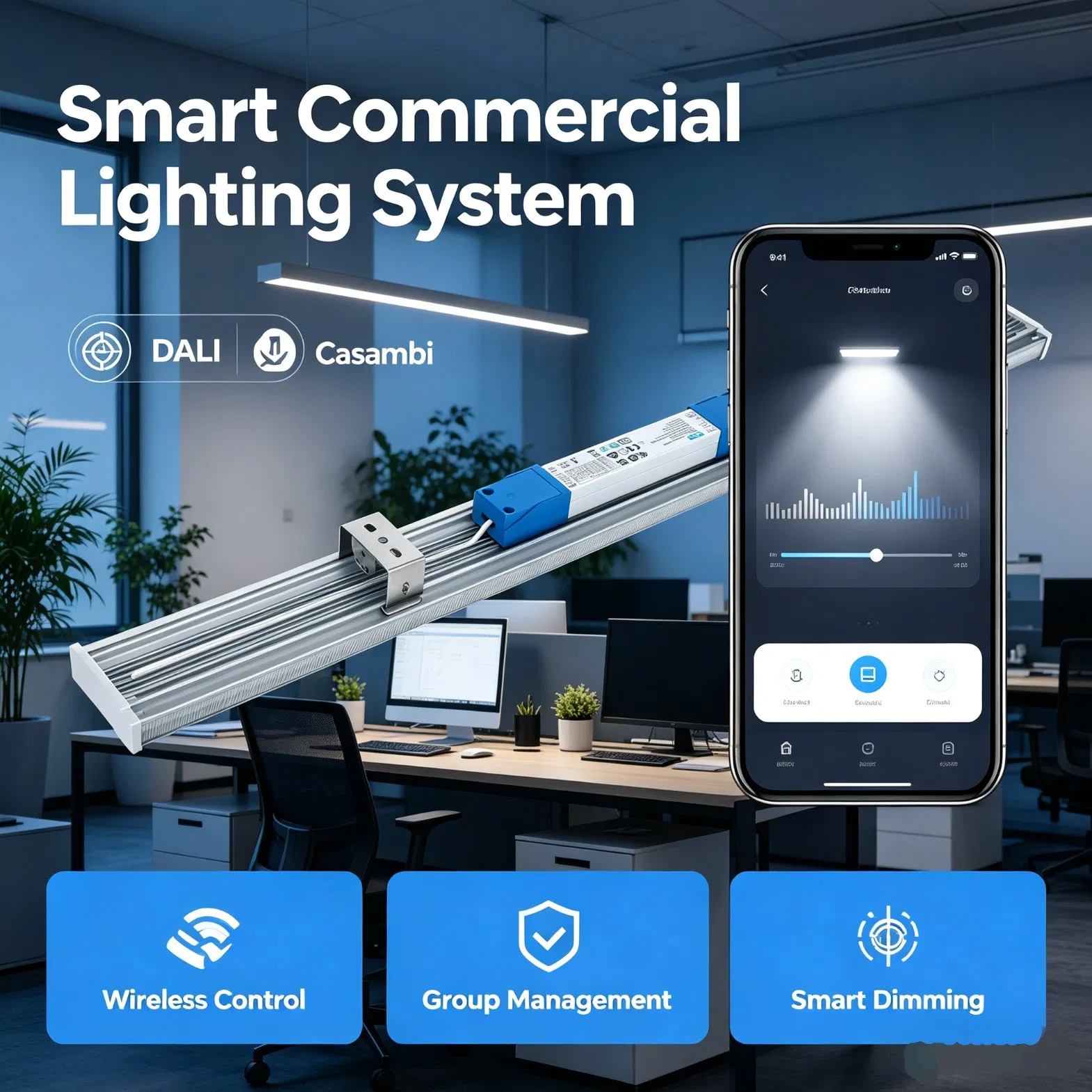 LED Linear Track Light 38W 75W with Dali Casambi Dimming for Retail and Commercial Lighting