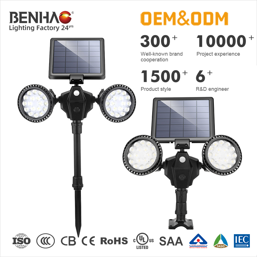 High Capacity 4400mAh Solar Spike Light 15PCS LED 6W with Auto Dusk to Dawn for Campus Pathway