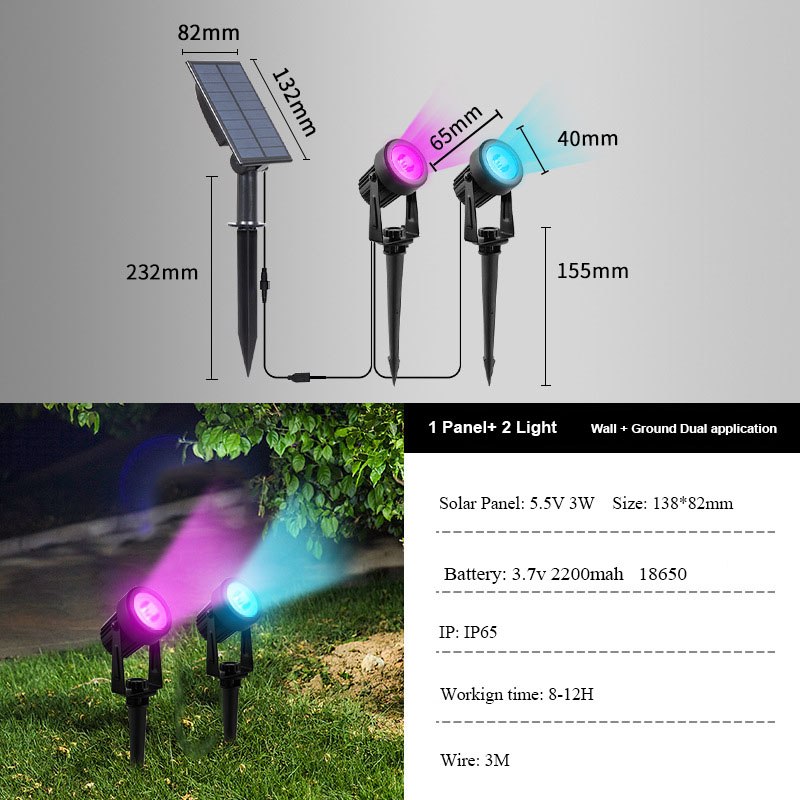 Colorful Outdoor IP65 Solar Spotlights Garden Yard Tree Spike Landscape Lights RGB Lawn Outdoor Solar Spot Light