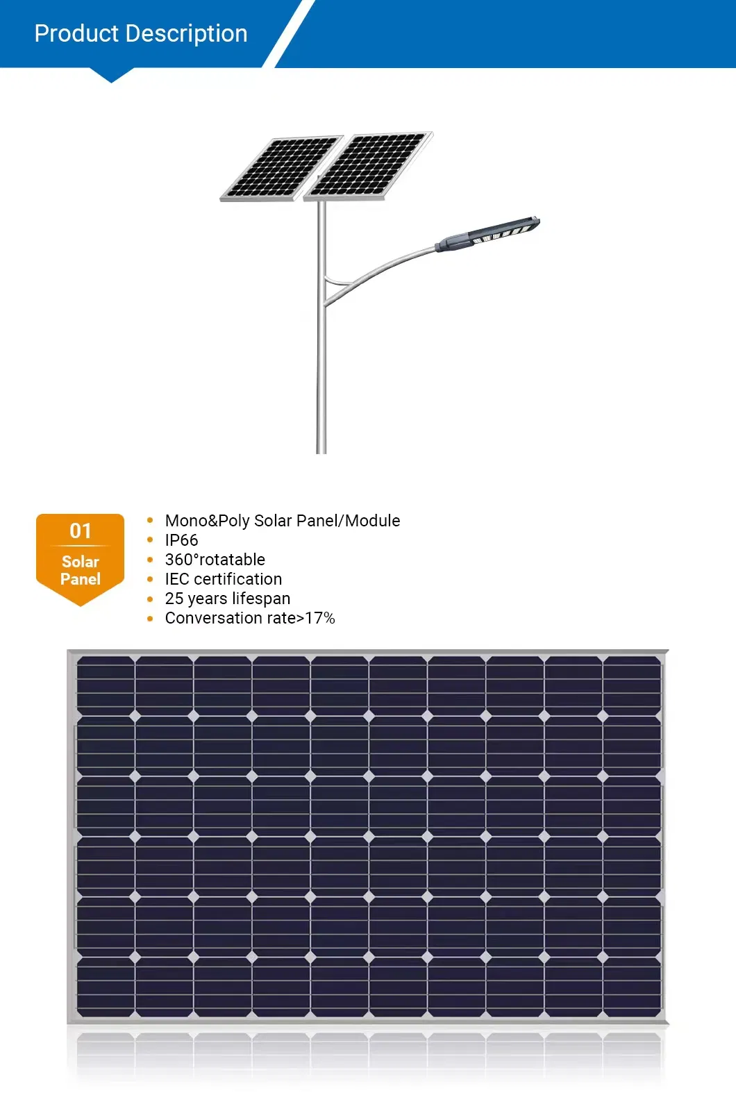 Outdoor Waterproof 100W Integrated Solar LED IP67 Garden Street Light Detail 2