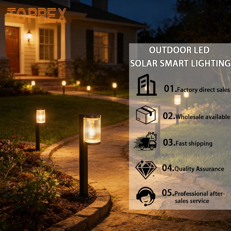 Toprex Modern Smart Solar LED Pathway Lights with Warm White Light Waterproof IP65 Rated for Yard Decoration Lighting