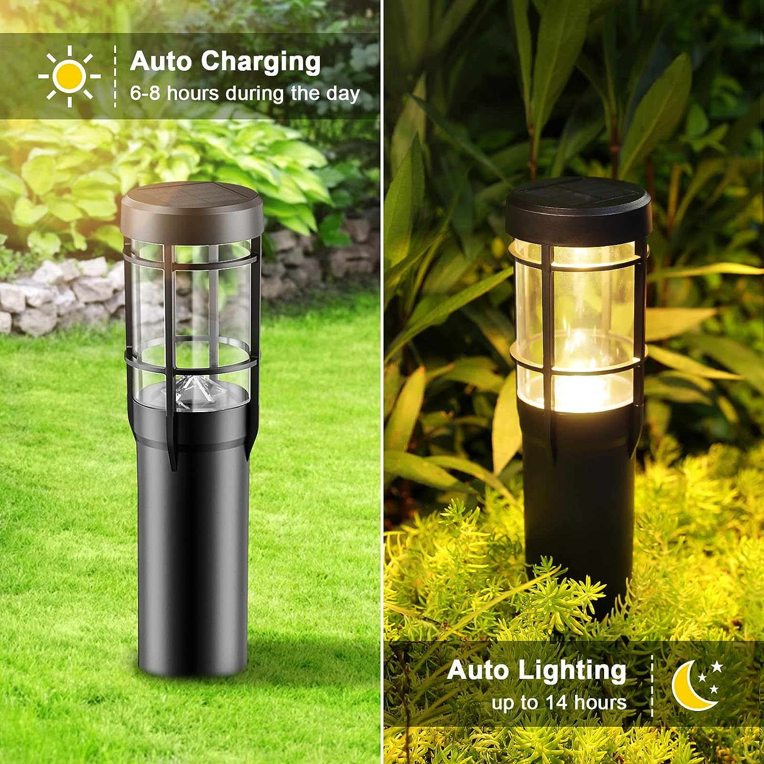 Solar Pathway Lights Dusk to Dawn Sensor Integrated Dimmable Garden Yard Lawn Lamp Walkway Path Solar LED Bollard Light Outdoor