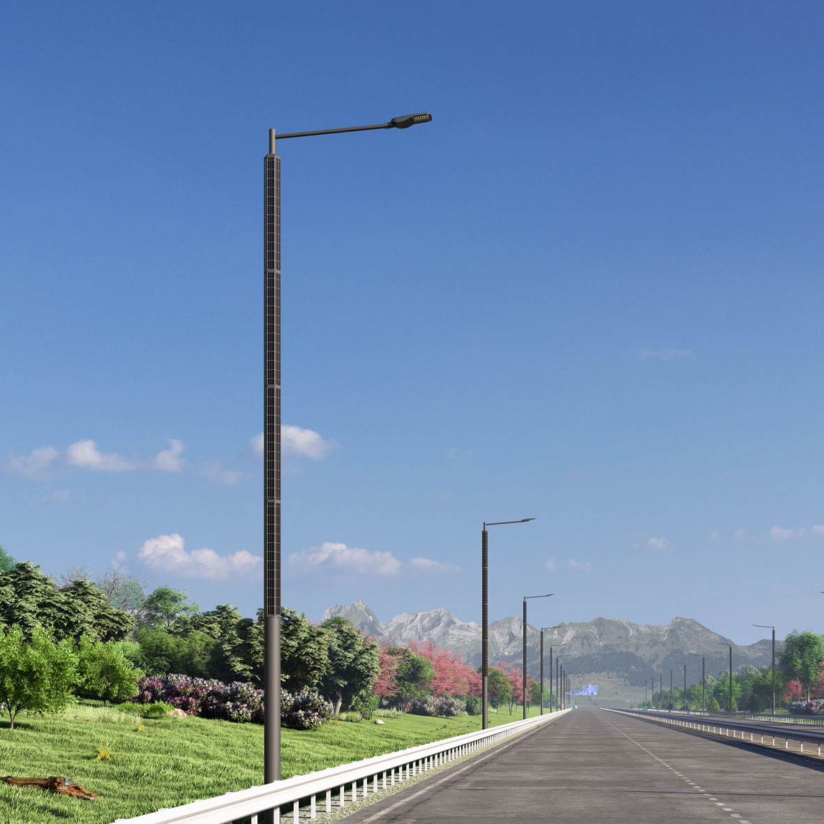 KLED Highway Solar Street Light MPPT Control IP66 Solar Panel Module Remote Control DC Outdoor LED Pole Light Aluminum