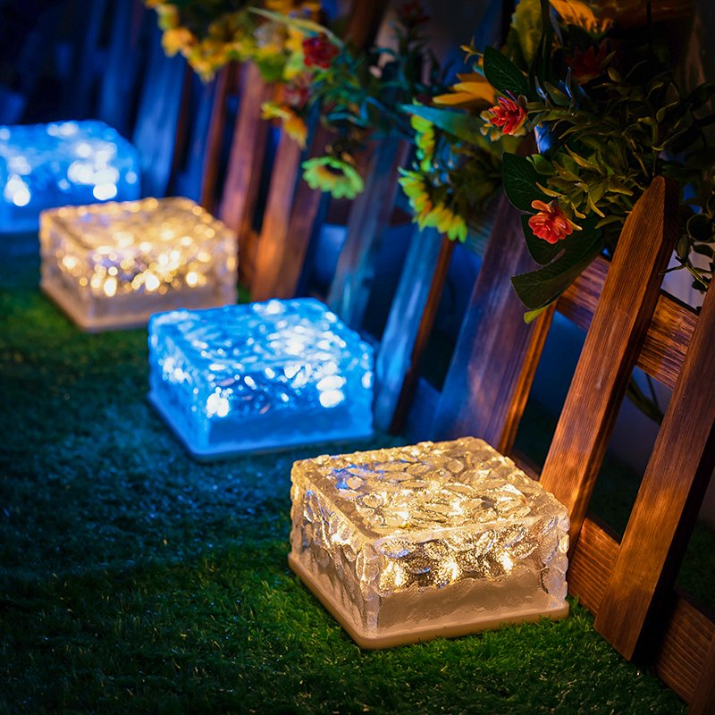 Multi Color 1 LED Solar Ground Light Waterproof Garden Pathway Ice Tile Lamp for Yard Driveway