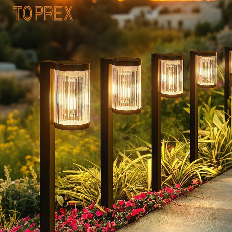 Toprex Modern Smart Solar LED Pathway Lights with Warm White Light Waterproof IP65 Rated for Yard Decoration Lighting