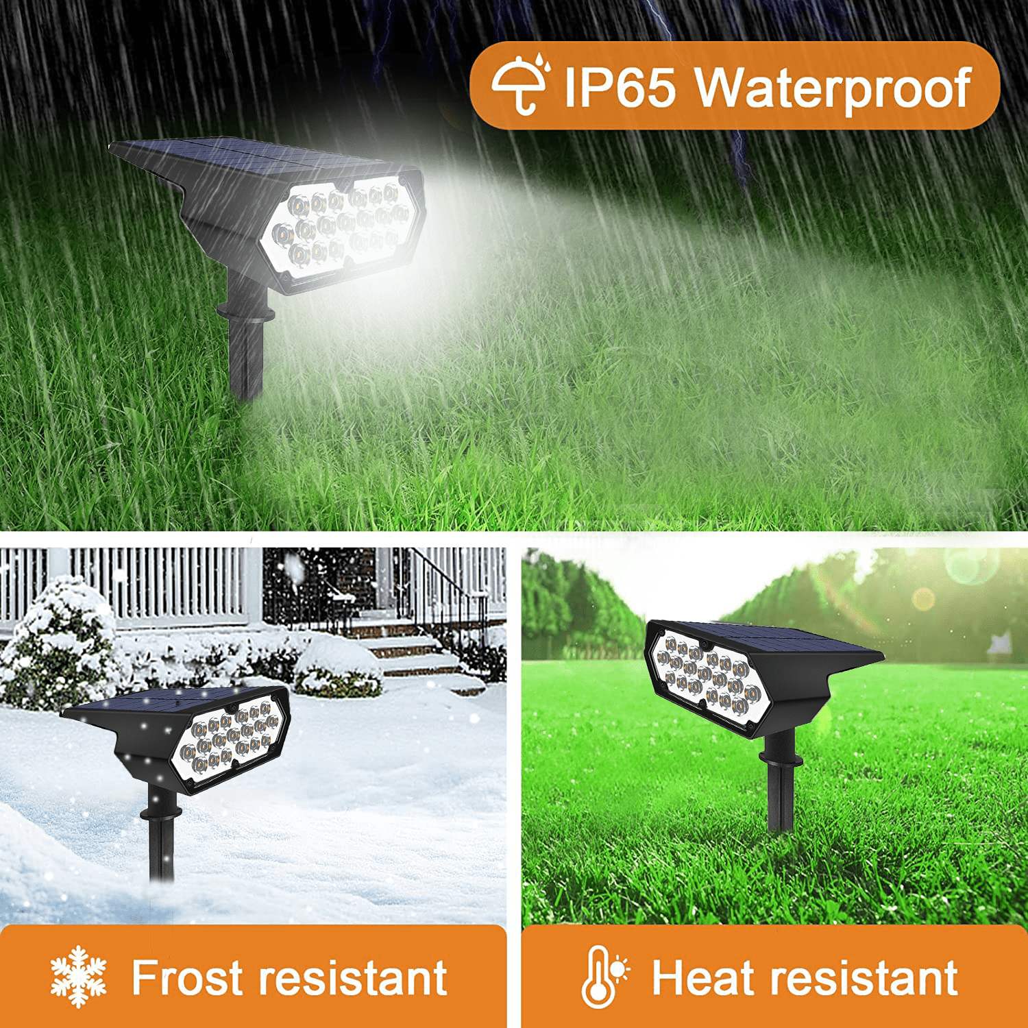 19 LED Solar Outdoor Spot Light IP65 Waterproof Warm White Landscape for Yard Pathway Porch Patio 2 Modes DC ROHS Certified