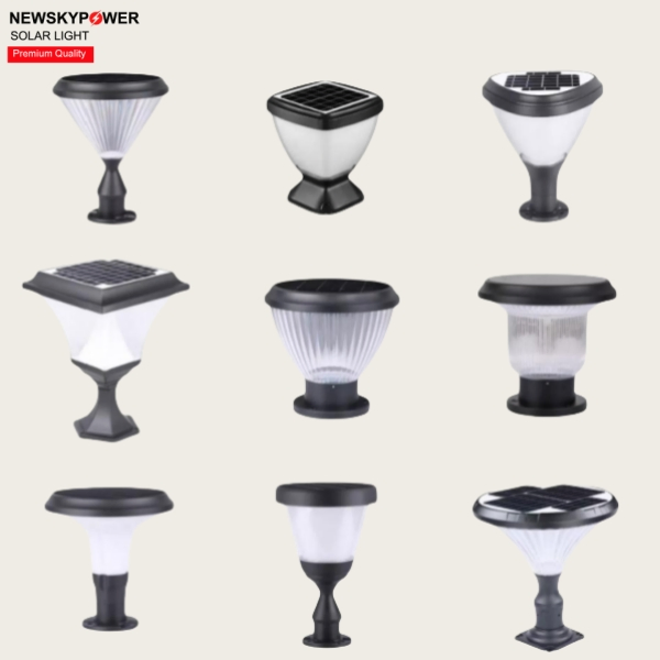 Aluminum LED Fixture with Pillar Base Solar Post-Top Light for Garden Fence Walkway Lighting Decor