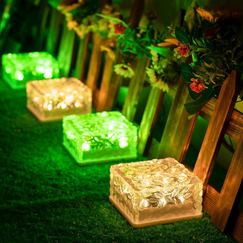 Multi Color 1 LED Solar Ground Light Waterproof Garden Pathway Ice Tile Lamp for Yard Driveway