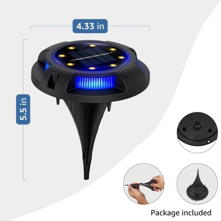8 Pack Outdoor Waterproof 12 LED Disk Ground Solar Deck Lights Outdoor Garden Light