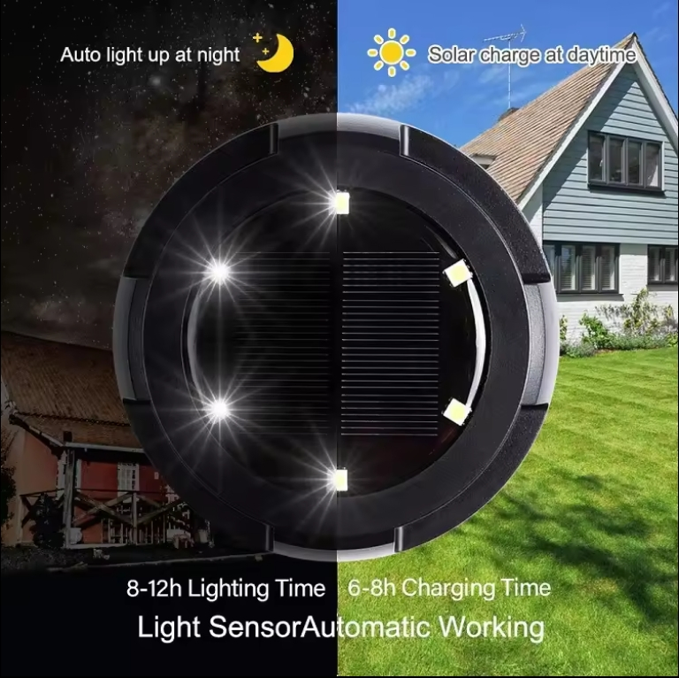 8 Pack Outdoor Waterproof 12 LED Disk Ground Solar Deck Lights Outdoor Garden Light
