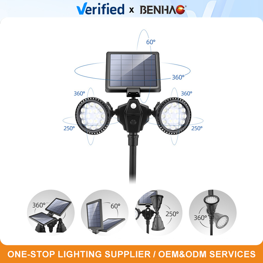 High Capacity 4400mAh Solar Spike Light 15PCS LED 6W with Auto Dusk to Dawn for Campus Pathway