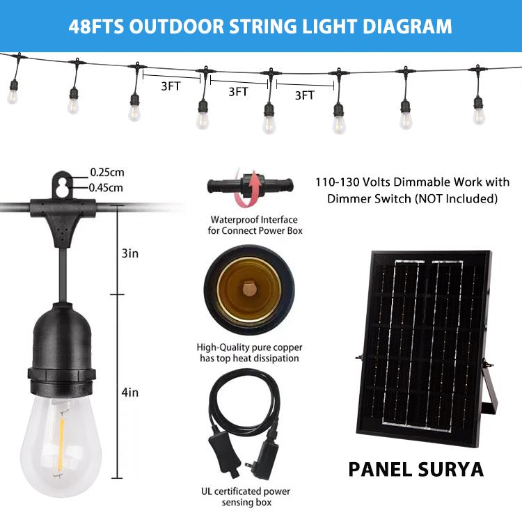 Homes Gardens Solar Powered Hang Christmas LED Bulbs Outdoor Solar String Lights for Camping with Plug