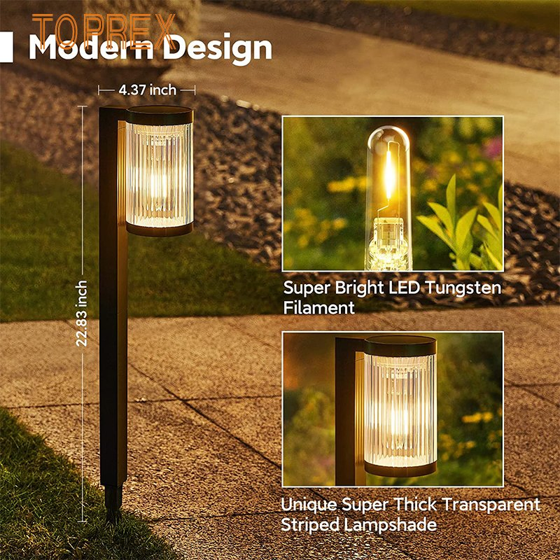 Toprex Modern Smart Solar LED Pathway Lights with Warm White Light Waterproof IP65 Rated for Yard Decoration Lighting