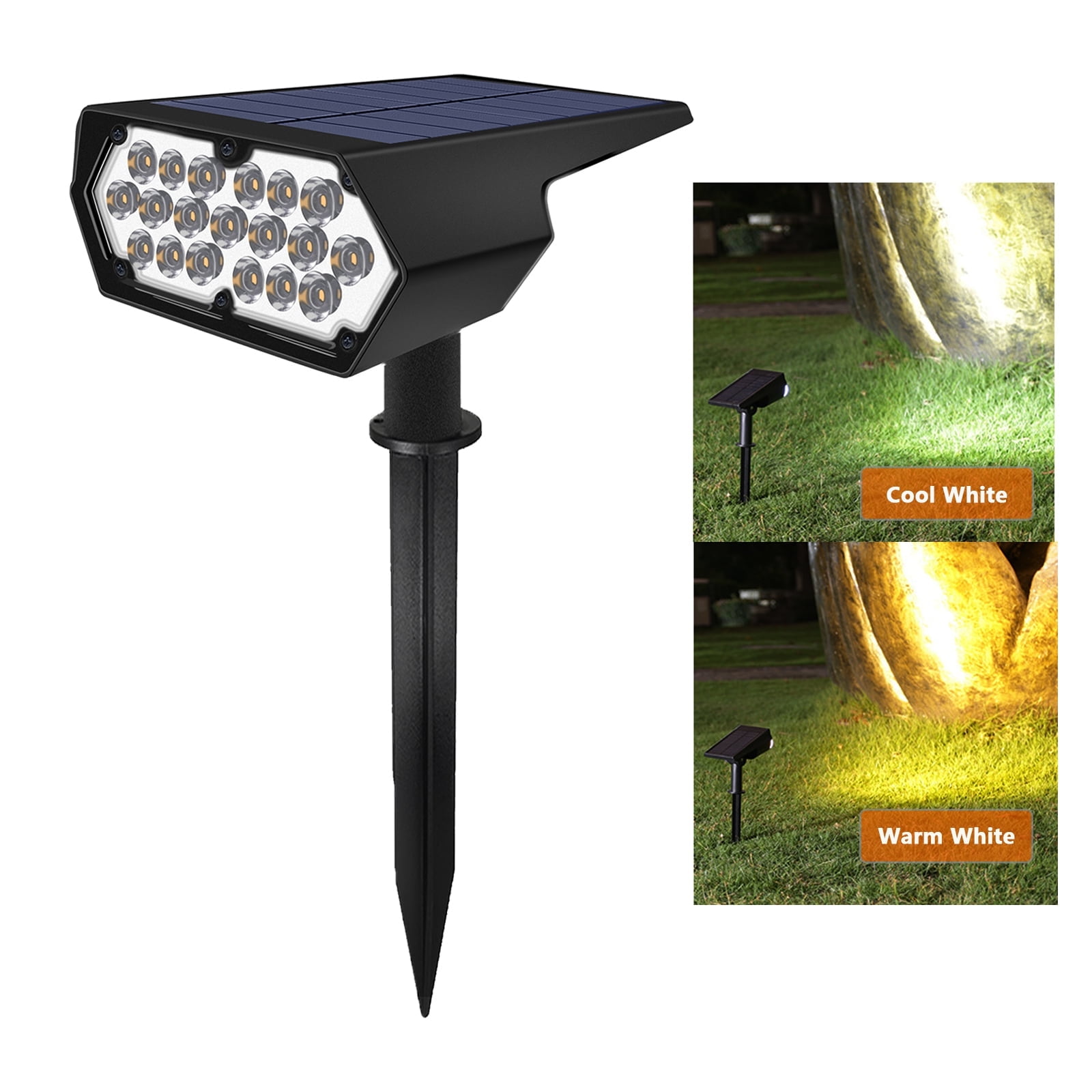 19 LED Solar Outdoor Spot Light IP65 Waterproof Warm White Landscape for Yard Pathway Porch Patio 2 Modes DC ROHS Certified