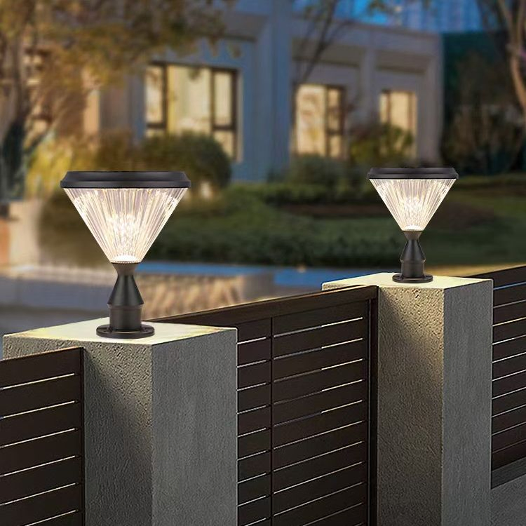 Aluminum LED Fixture with Pillar Base Solar Post-Top Light for Garden Fence Walkway Lighting Decor
