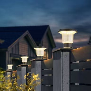 Aluminum LED Fixture with Pillar Base Solar Post-Top Light for Garden Fence Walkway Lighting Decor