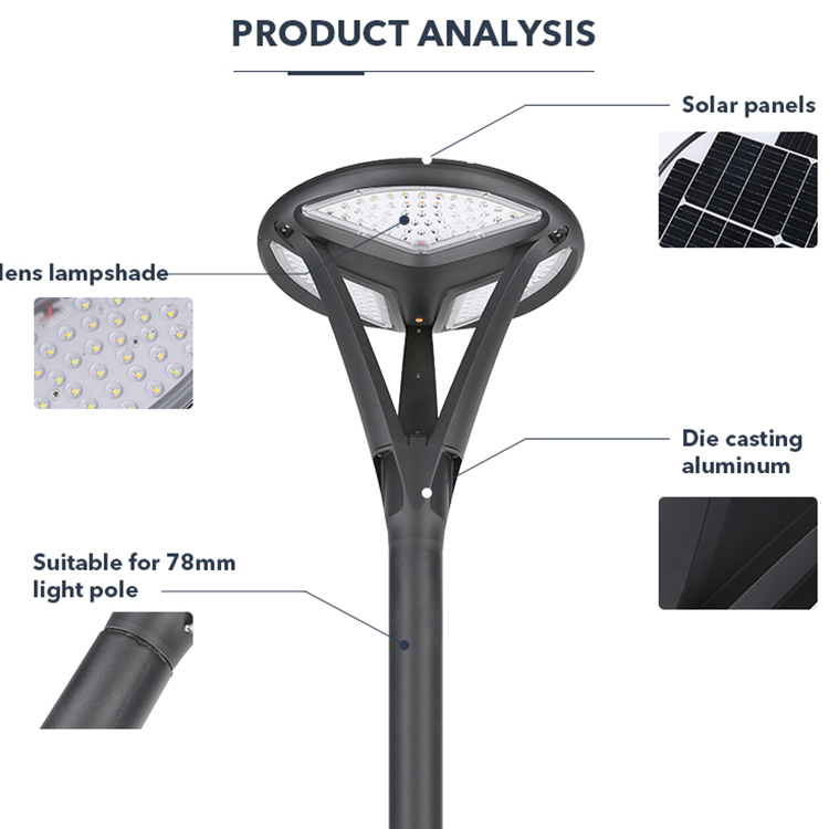 Wholesale Price High Lumen IP65 Outdoor Landscape Street Light 50W Post Top Solar Led Garden Lamp