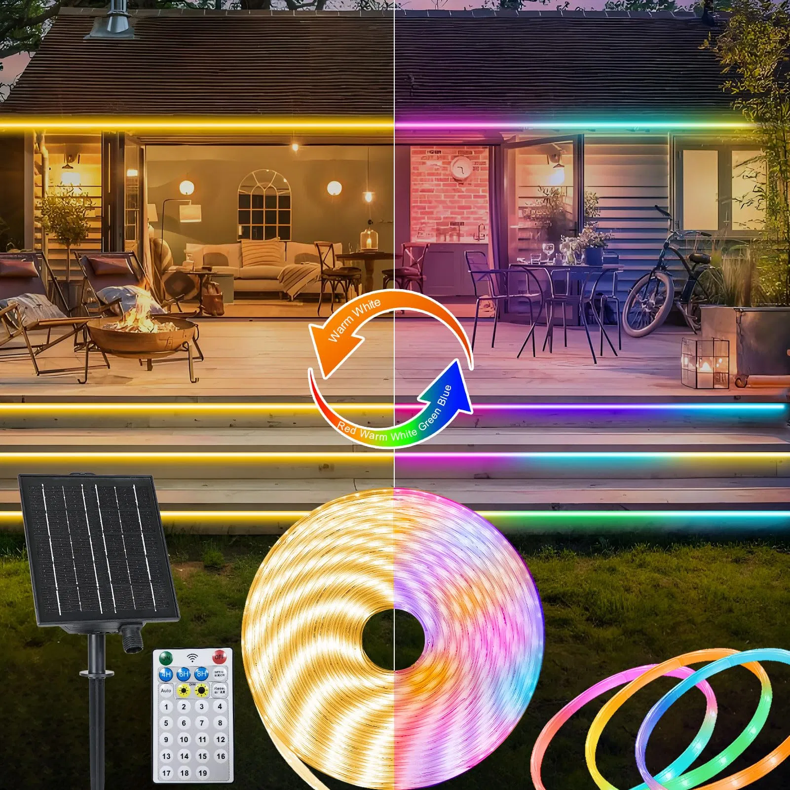Long-Lasting Solar Rope Lights, 8h Working Time, String Lights for Patio, Party