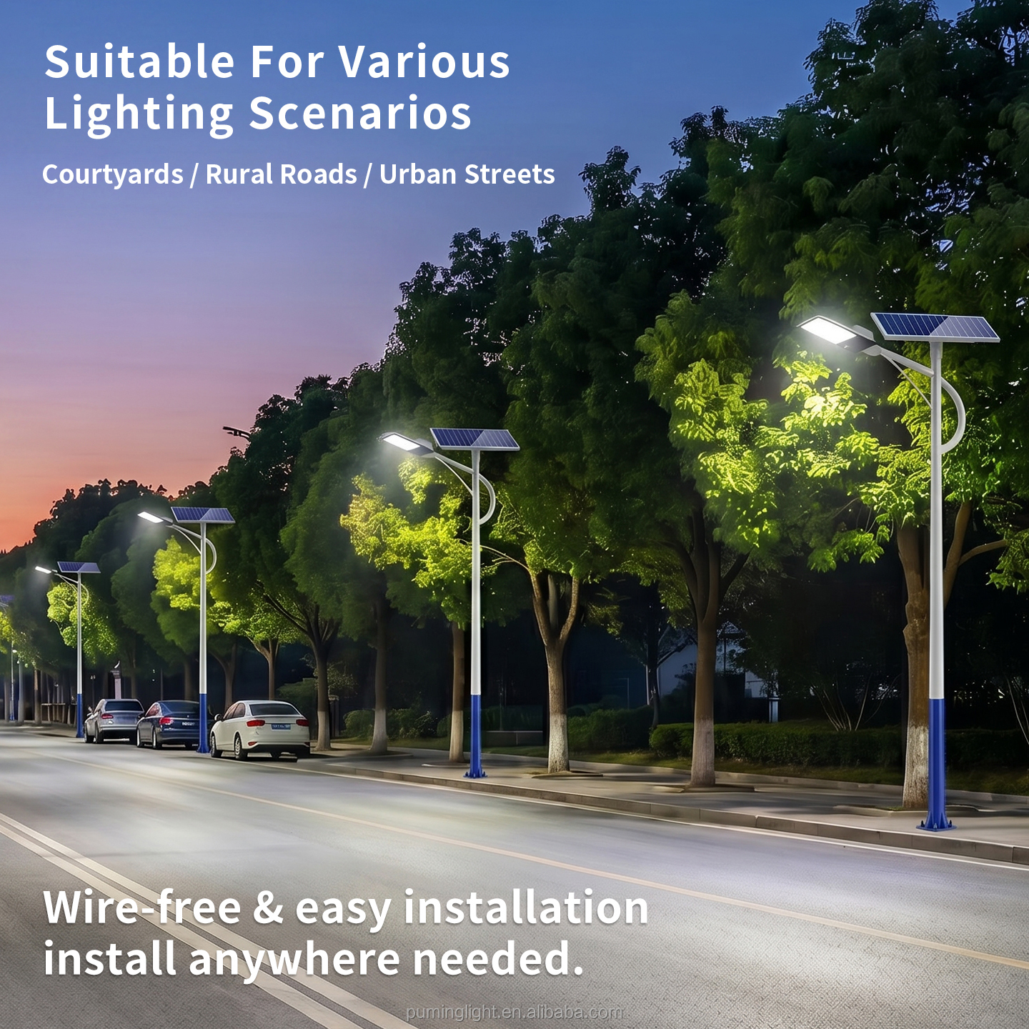 Split Solar Street Light (pole Height 4-6m), IP65 Waterproof, Built-in 60000mAh Battery, CE Certified, Suitable for Roads.