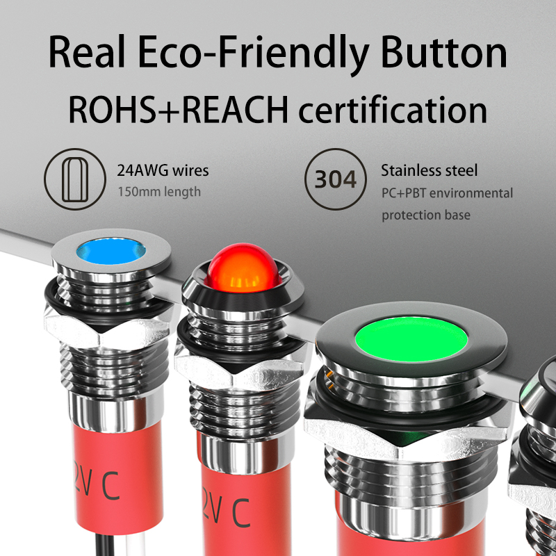 Hban Brass Indicator Light Wires 16mm Domed Head Signal Lamp White LED