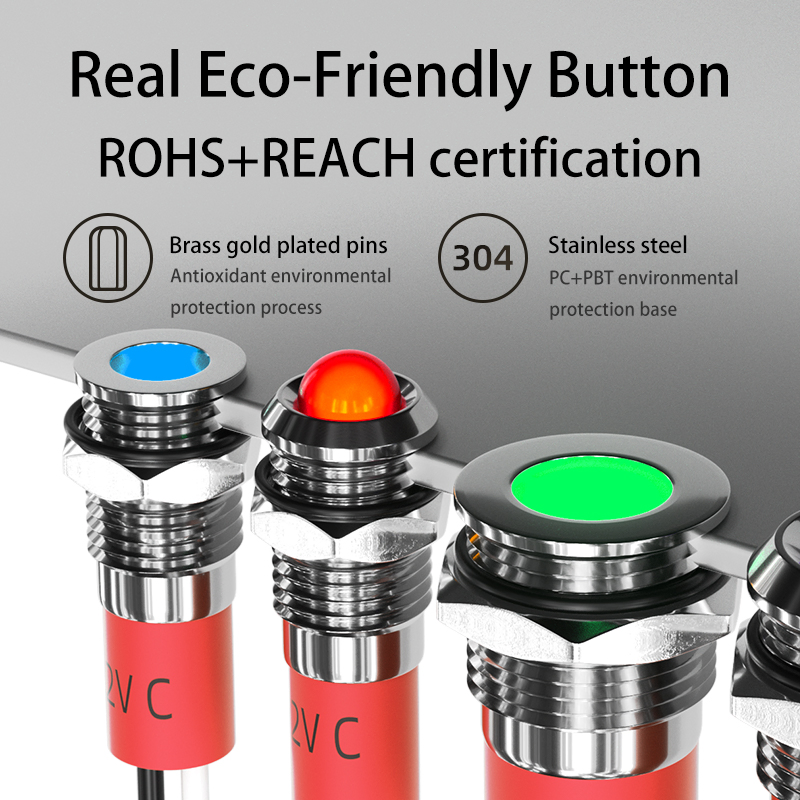 Push Button Switches Brand Metal IP67 Signal Lamp 2 Pins 6mm LED Indicator Brass