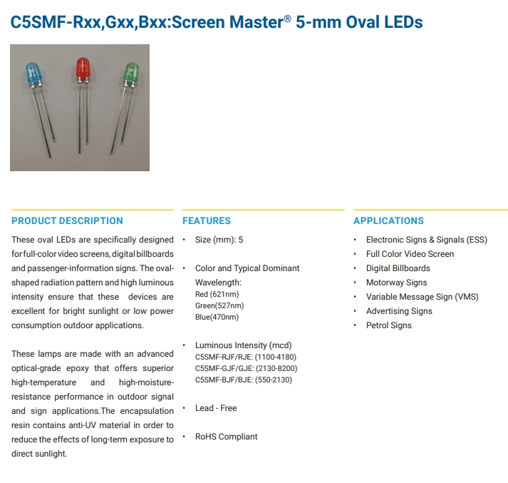 Crees C5SMF Green 527nm LED 3.4V 5-mm Oval LEDs Standard LED Through Hole