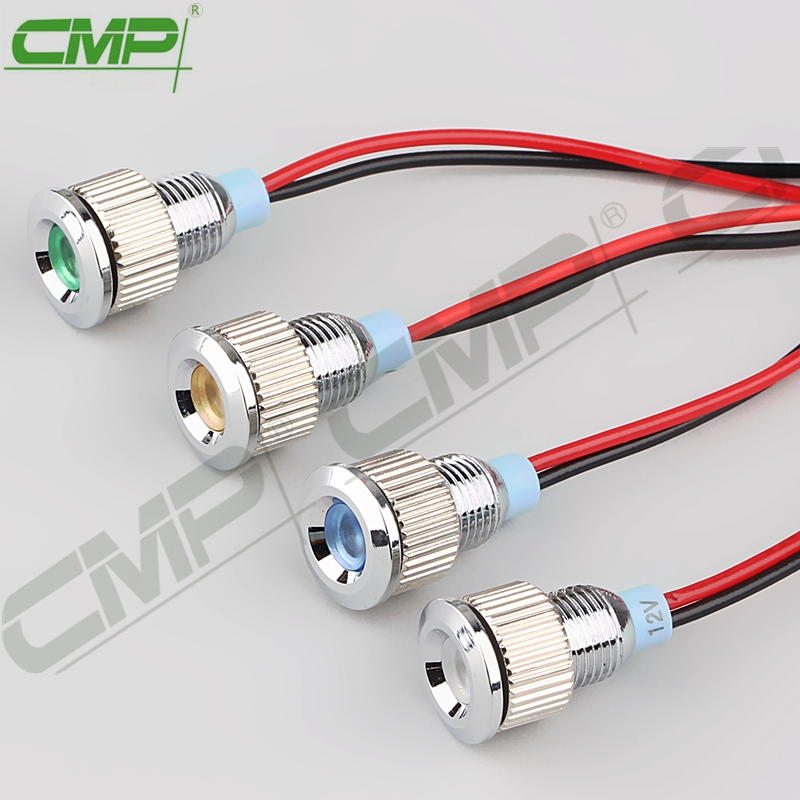 8mm Red Green White Blue Amber Indicator Light with Wires
