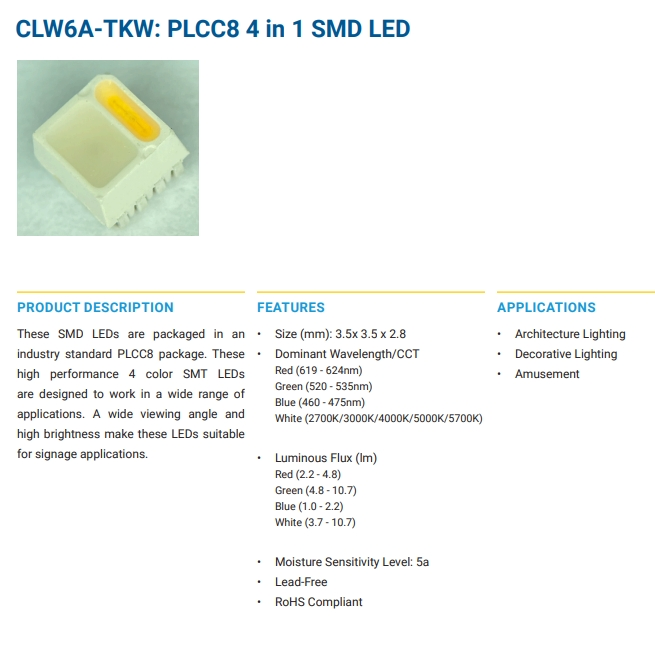 Crees Clw6a-Tkw-C90c070b0bb7c3c523 Multi Color LEDs RGBW SMD 353