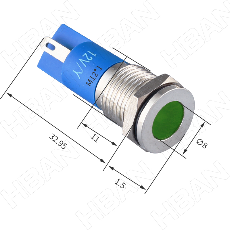 Stainless Steel Metal 12mm Flat Head Mini Green Waterproof IP67 Signal Light Indicator