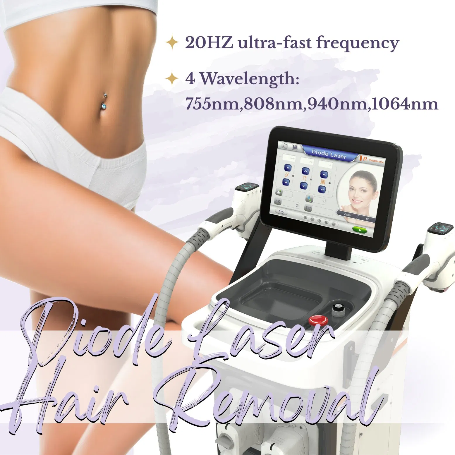 2026 Painless 4 Waves Diode Laser Hair Removal Machine 755 808 940 1064 Nm Ice with CE Approved Ice Stationary Painless Beauty Hair Removal Laser Salon