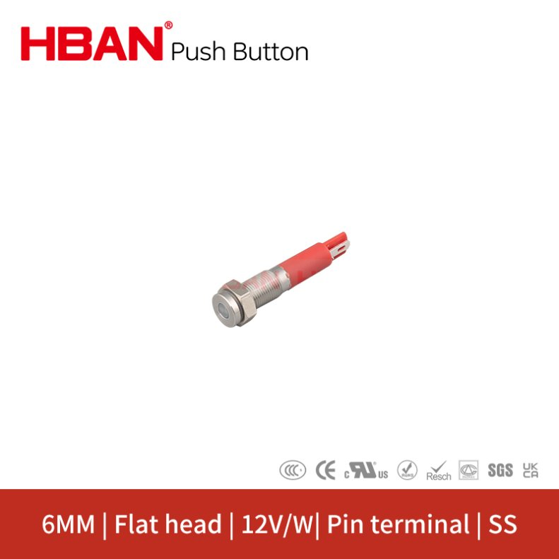 Hban Metal Waterproof IP67 Stainless Steel White LED Indicator Lamp 6mm
