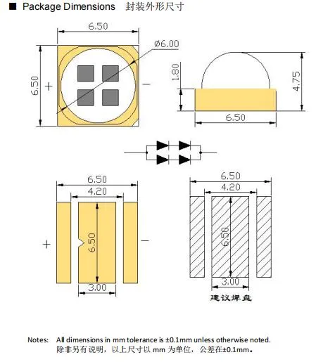 UV LED Dimensions