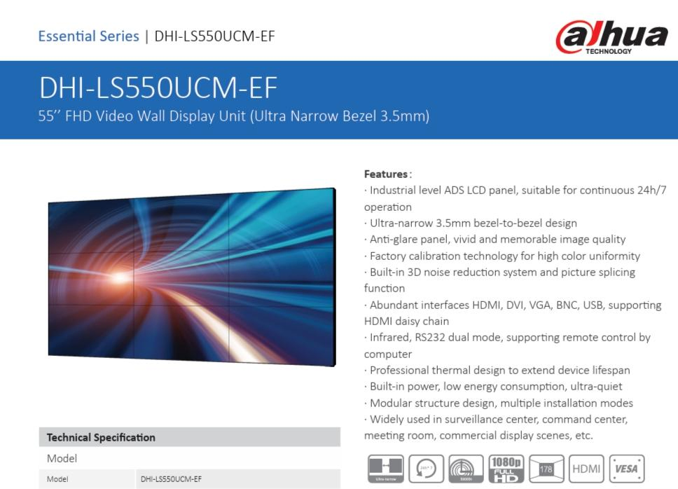 Dahua 55'' FHD Video Wall Display Unit Used in Surveillance Center Command Center Meeting Room Commercial Display Scenes