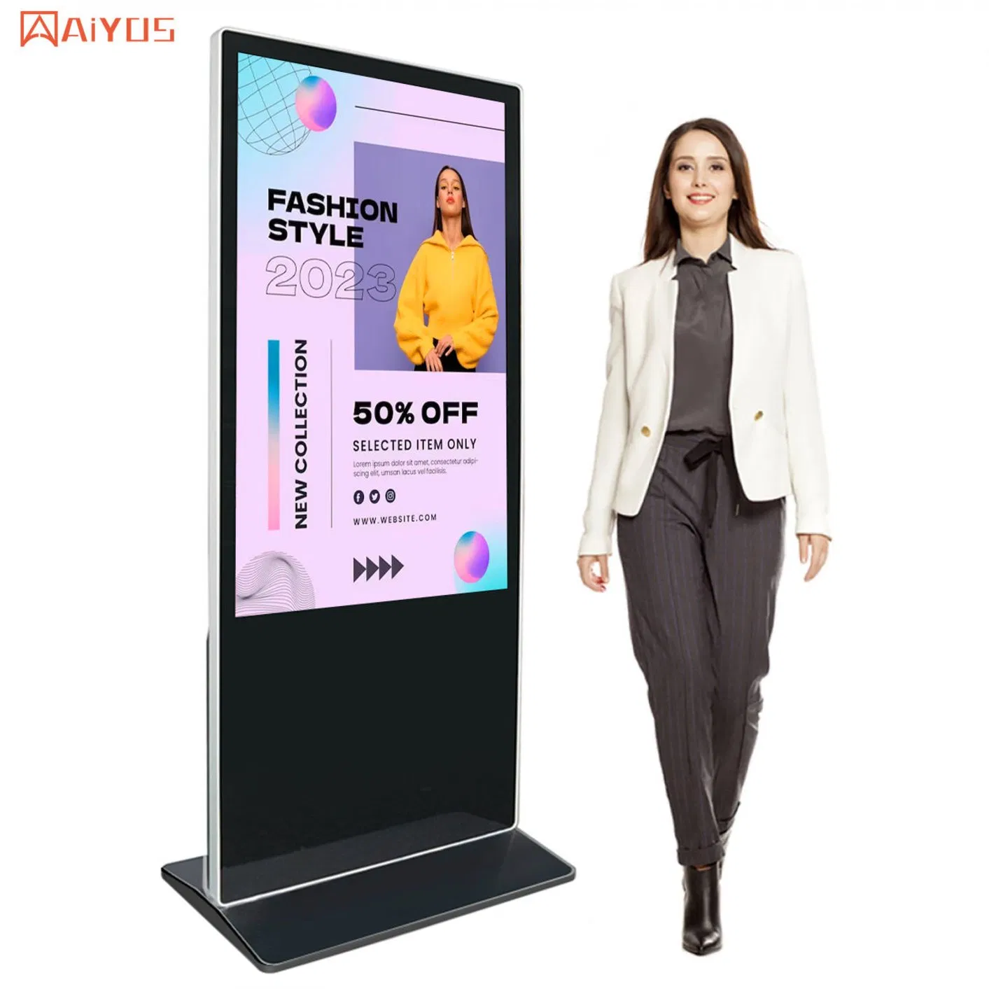 Versatile 65-Inch Indoor LCD Digital Totem Advertising Unit