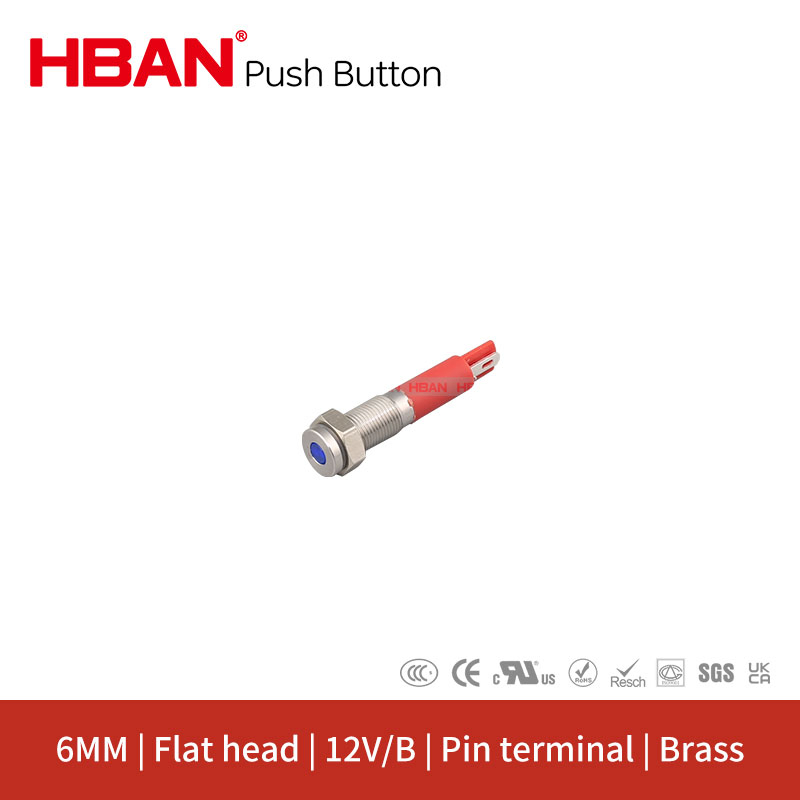 Push Button Switches Brand Metal IP67 Signal Lamp 2 Pins 6mm LED Indicator Brass