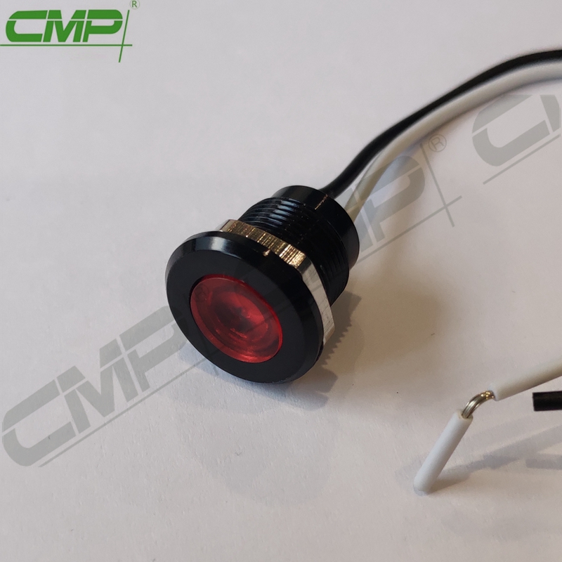 Black Signal Lamp 12mm Dia. Metal Indicator Light with Wire