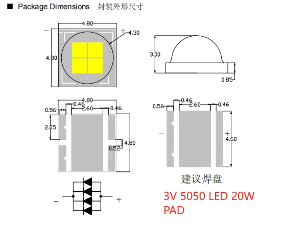 LED SMD 20 Watt 5050 High Power White 6V/3V