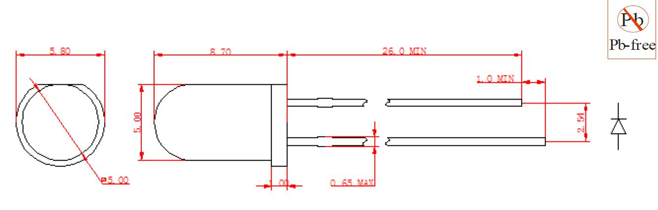 Single Color Through Hole 5mm Round LED with Flange